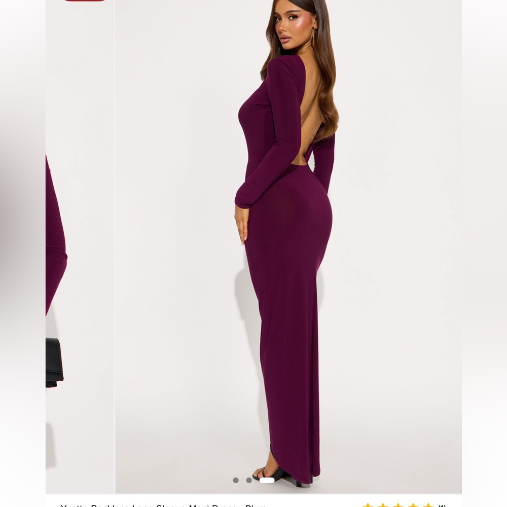 Fashion Nova Plum Backless Maxi Dress XS | Open Back Slit Evening Dress